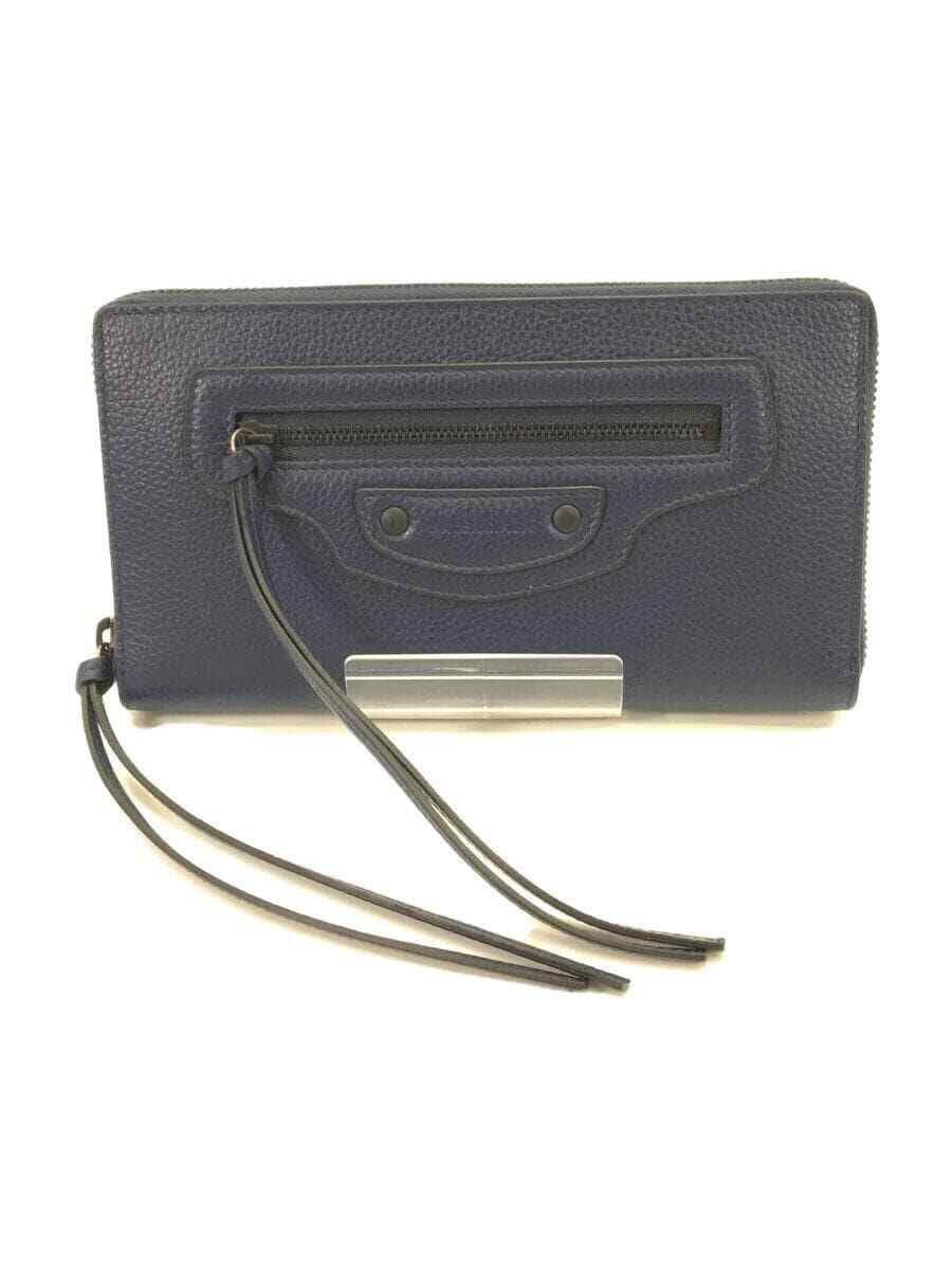 BALENCIAGA long wallet navy leather plain men 