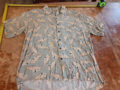 Utility Hawaiian Style Shirt, Woody Car Print - Green - Large #S3