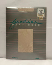 JC Penny Fishnet Pattern Vintage Pantyhose NOS Size Long Creme New In Package