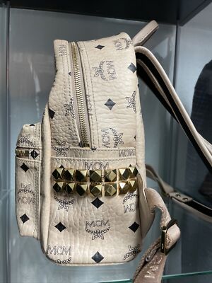 MCM Beige Visetos Logo Mini Backpack with Gold & Silver Studs MCM Visetos Small Side Stud Stark Backpack Beige 1746388  main image 4
