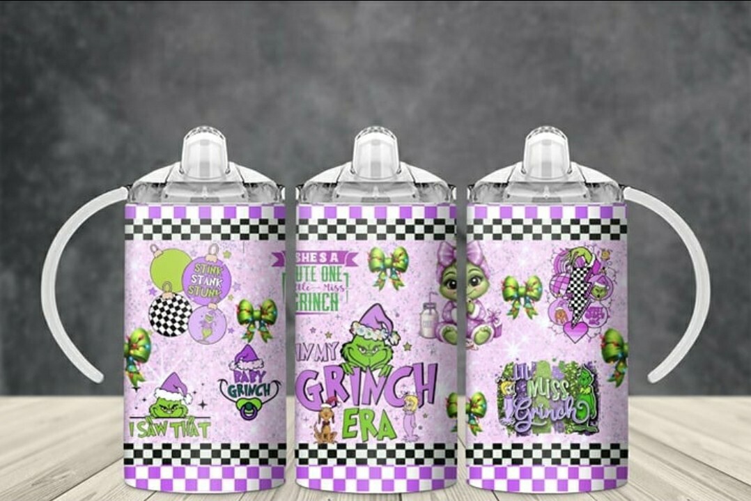 12oz Purple Baby Grinch Sippy Cup With Two Lids And Straw