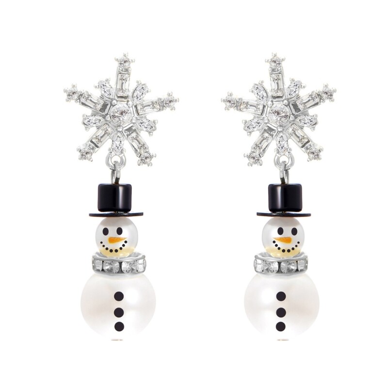 Charm Crystals Snowman Hoops Earrings for Women Portable New Year Present