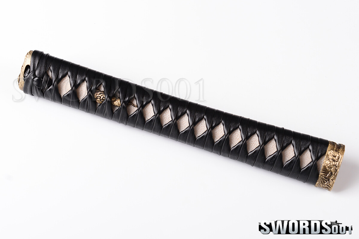Leather Ito Brass Fittings Tsuka Handle 26cm For Katana Sword Real