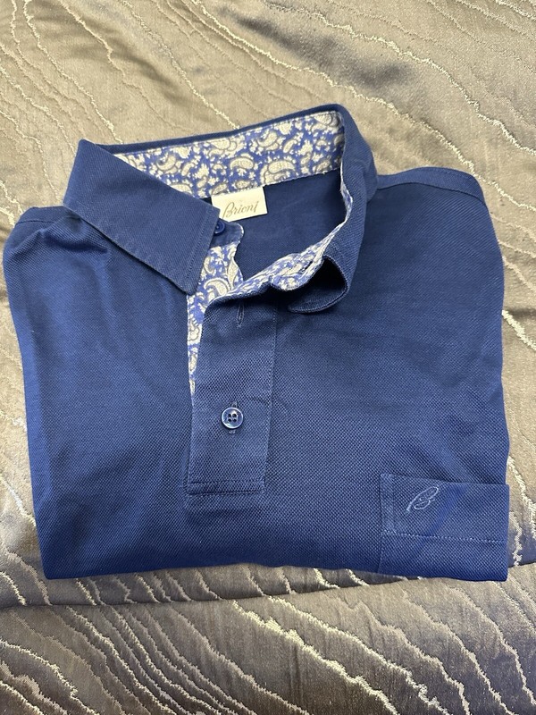 Men's Brioni Washed Blue Polo Shirt Cotton Short Sleeve T-Shirt Italy Sz L Slim