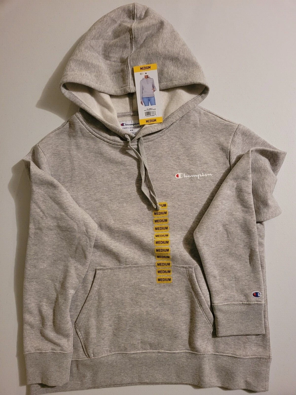 VETEMENTS Women's Medium Champion Heather Grey Cotton Pullover Kangaroo Hoodie Sweatshirt