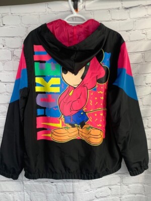 Disney Mickey Mouse Vintage Windbreaker Jacket 1/3 Zip Hooded Size 