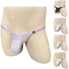 Lightweight Sheer Lace Thong for Men Low Rise G String with Bulge Pouch Support