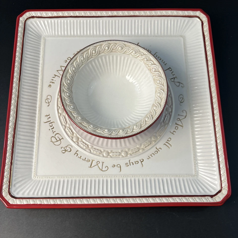 Bandeja de platos para servir fiesta de astillas y salsas Feliz y brillante Navidad para pastizales Foto 2 de 4