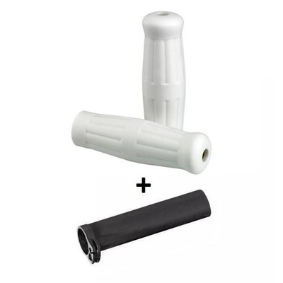 Yamaha XV1700 Road Star: WHITE VINTAGE STYLE GRIPS + Throttle Sleeve/Tube: M103