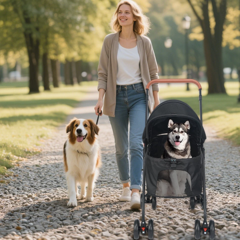 Pet Stroller Dog Foldable Travel Carriage with 4 Wheel for Small/Medium Dogs Cat - Image 3 of 4