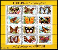 Romania 1991, Mi#4716-4727=Bl 267, Sc#3696, fauna, butterflies (I), MNH!