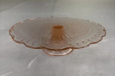 Vintage Pink Depression Glass Jeanette Laurel Leaf Pedestal Cake Plate, 12 in.