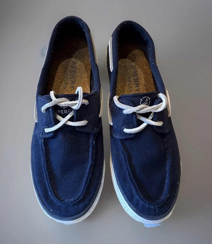 Cordones de cuero de lona azul marino Sperry para mujer 6,5 plantillas de corcho estado excepcional. Foto 2 de 4