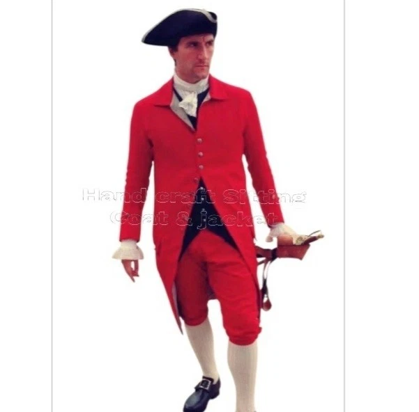 Men’s Red Colonial Coat 18th Century Revolutionary War Frock Coat Historical - Image 2 of 3