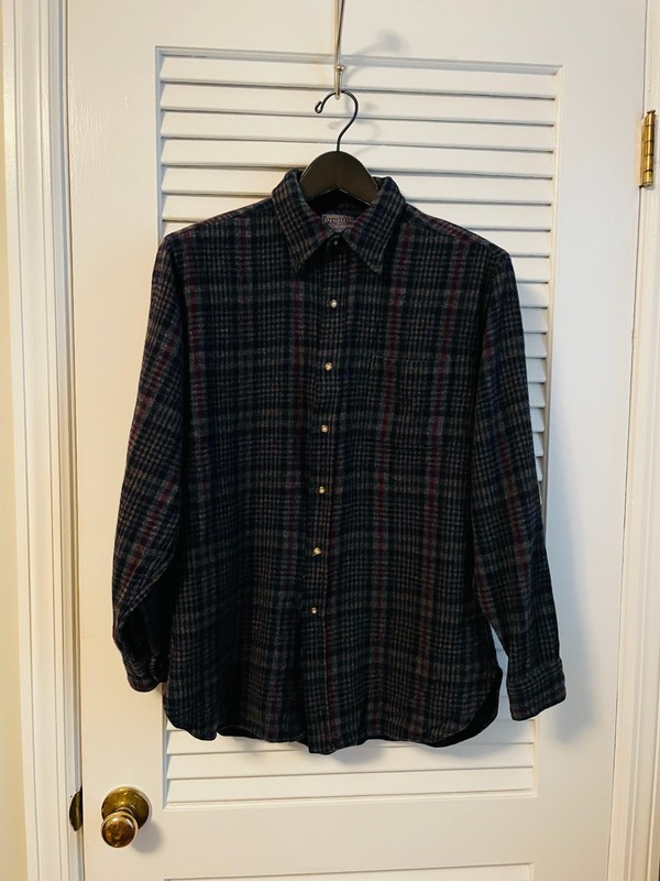 Mens PENDLETON 100% Wool Shirt Button Up Plaid size LARGE L Made in USA