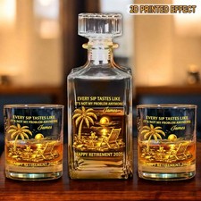 Personalized Retirement Whiskey Decanter Set with Glass, Custom Gift for Dad