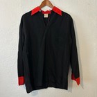 Vtg 50s Mens Silky Rayon Square Bottom Loop Collar Shirt Black Red Rockabilly