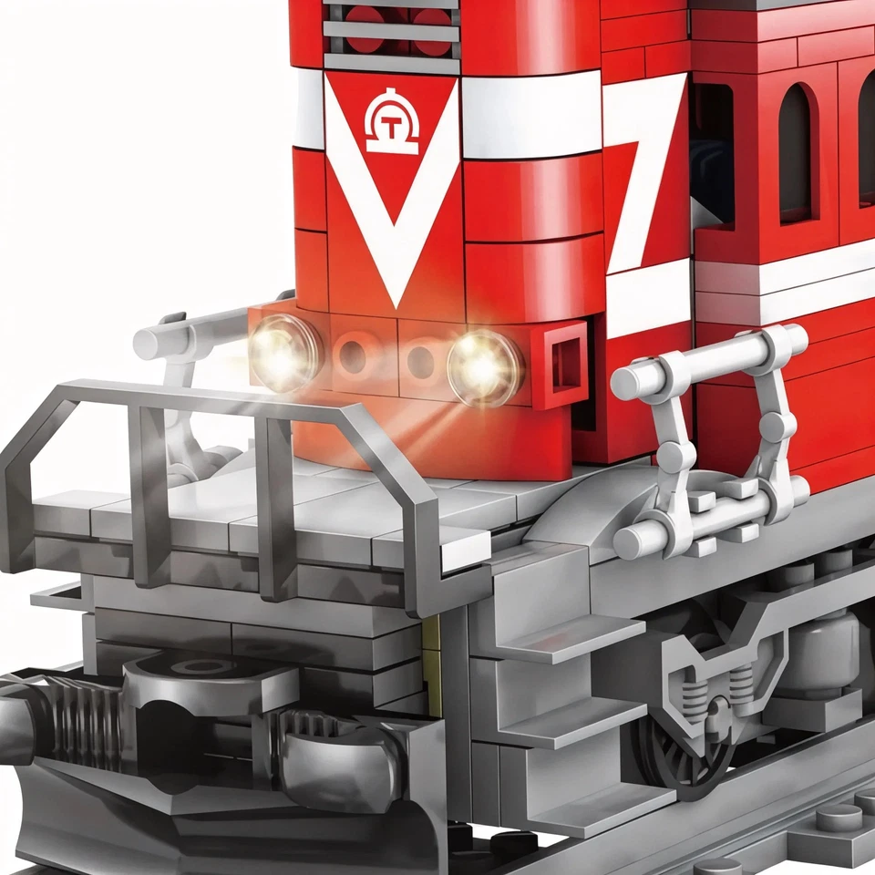Red Diesel Powered Moving Cargo Train Building Blocks Set | 1,002 Pieces | GJ-EB - Image 3 of 4