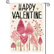 Valentines Day Garden Flag 12x18 Inch Double Sided Outside, Love Heart Trees Rom