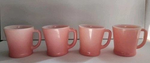 Set Of 4 ● Pink Vintage Fire King D Handle Coffee Cups Mugs Anchor Hocking USA 