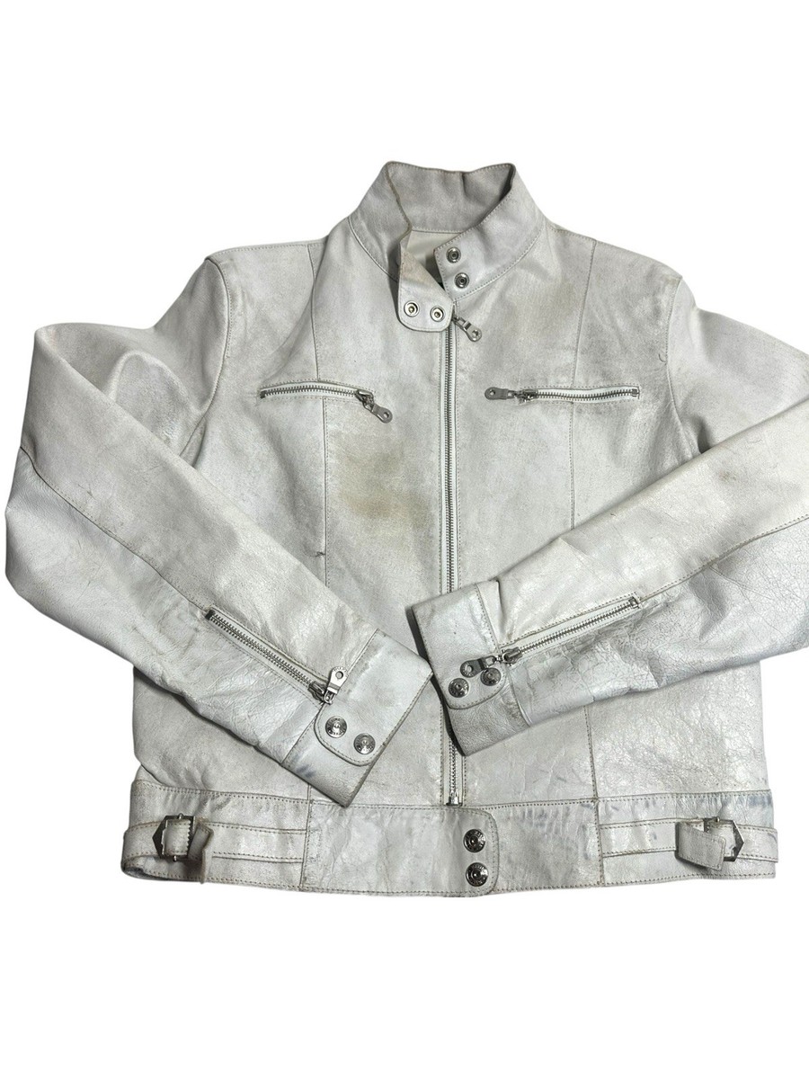Wilsons Leather Maxima White Leather Moto Jacket Vintage Women's