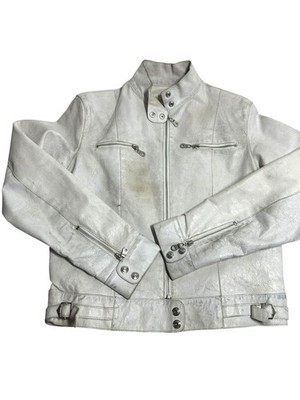 Wilsons Leather Maxima White Leather Moto Jacket Vintage Women's