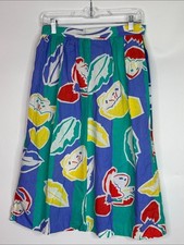 Vintage Vibrant Floral Abstract Blue Green Skirt Size 13 NWT Waist 28"