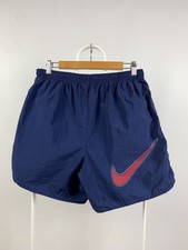 Men's 90s Vintage Nike Big Logo Swoosh Navy Blue Shorts Made in UK Size M