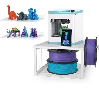Kids 3D Printer STAND w/ Filaments STORAGE, 2-Tier Mini w/ Side Spool