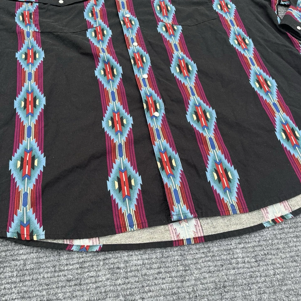 Wrangler Pearl Snap Shirt Mens Size 2XL Black Aztec Southwest Yoke Western Vtg - Image 3 of 4