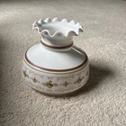 Vtg Quoizel Milk Glass Hurricane Lamp Shade Autumn Rose Floral Stripe Ruffle
