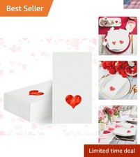 100 Valentine Disposable Paper Decorative Guest Napkins, Red Foil Love Heart ...
