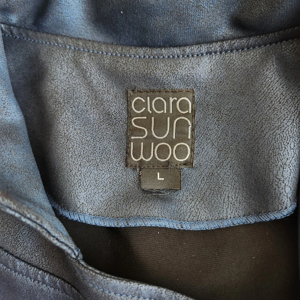 Chaqueta Clara Sun Woo Cuero Líquido Vegano Moto Cremallera Para Mujer L Azul Marino Dorado Gótico Foto 3 de 4