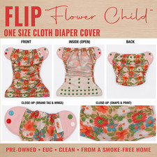 Flip Flower Child Reusable Cloth Diaper Cover One Size Floral Print Snap EUC