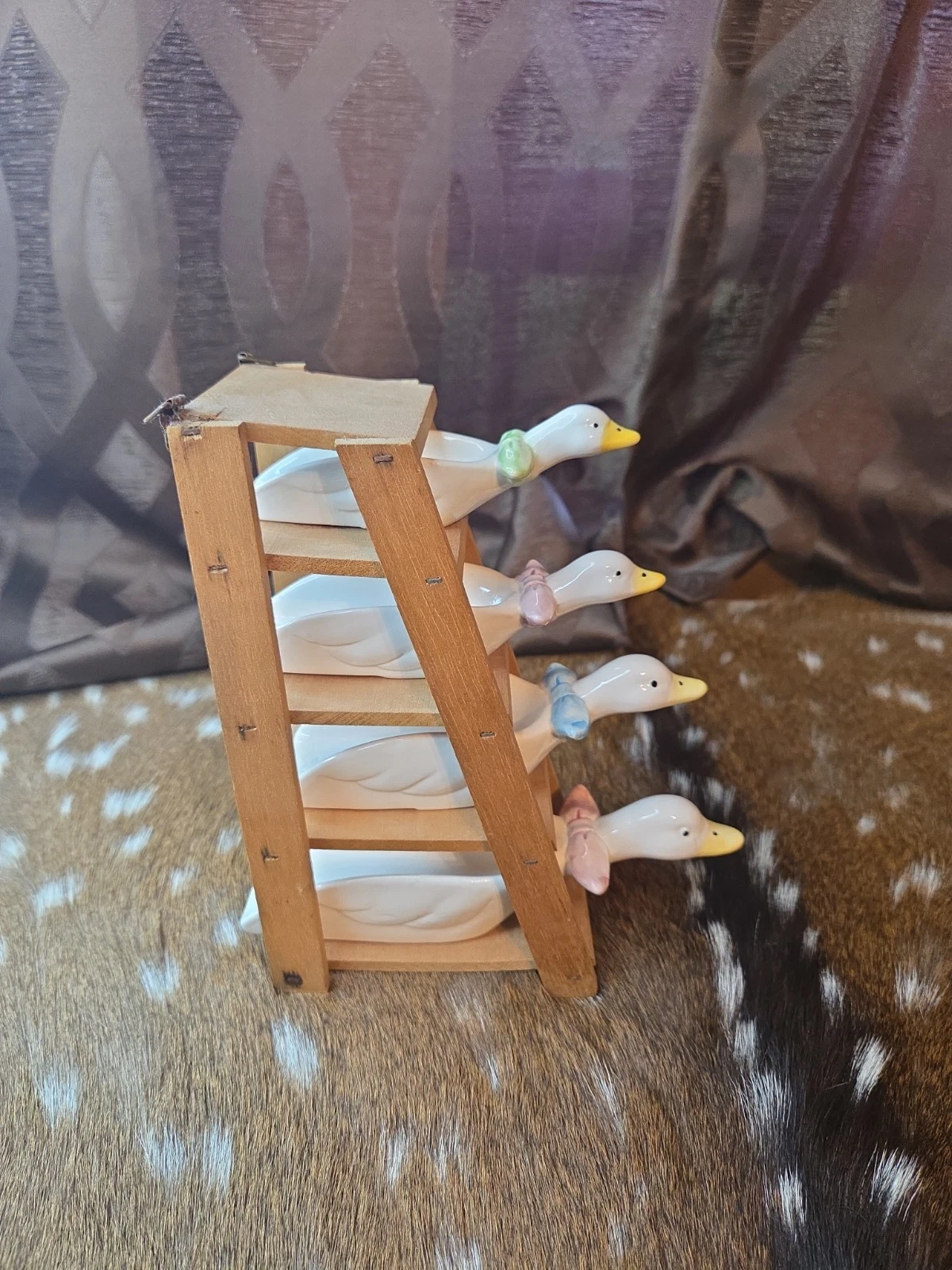 Vintage 4 Geese Measuring Scoops With Wood Holder JSNY Grandmacore Goose