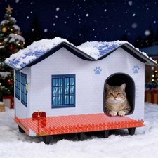 Heated Cat Houses Indoor/Outdoor Cats W/ Elevated Heated Cat Bed Waterproof
