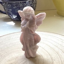 Pink Opal Crystal Angel Figurine Stone Unpainted Art Decor Sculpture