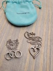 VINTAGE STERLING SILVER NATURAL DIAMONDS HEART /ATI Three ring charm necklaces