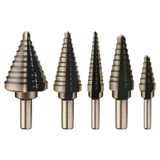5-Pc HSS Titanium Step Drill Bit Set Multi-Size Metal Wood Plastic Aluminum