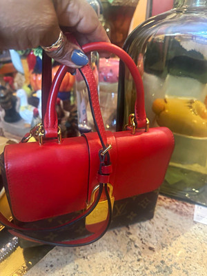Louis Vuitton Monogram Red/Brown Satchel Top Handle Gold Lock, Strap