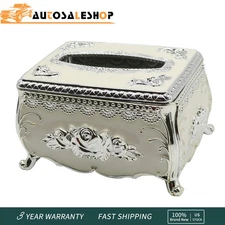 Luxury European Style Tissue Box Holder Silver White