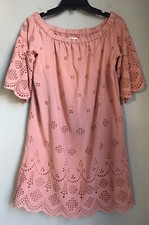 Madewell Dress Eyelet Lyocell Off Shoulder Women 2 Pink Scallop Hem Romantic