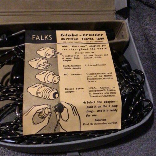 Falk’s Globe-Trotter universal Travelling Iron Used In Case Rare Vintage - Bild 1 von 5