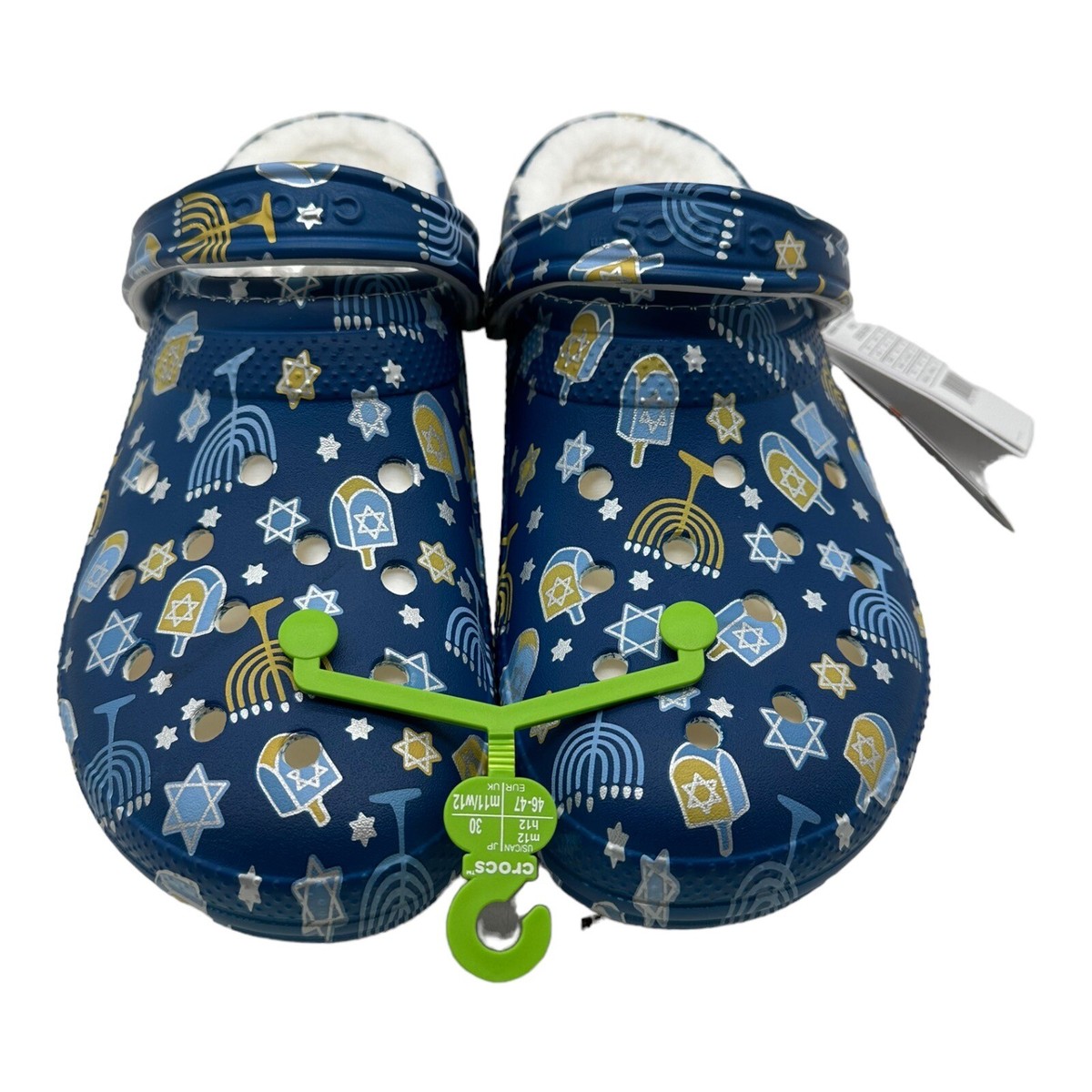 Crocs Classic Lined Hanukkah Clogs Mens 12 Blue Stars Menorah Holiday 209326-90H Crocs Classic Lined Holiday Clog Hanukkah 209326-90H Menorah  main image 3
