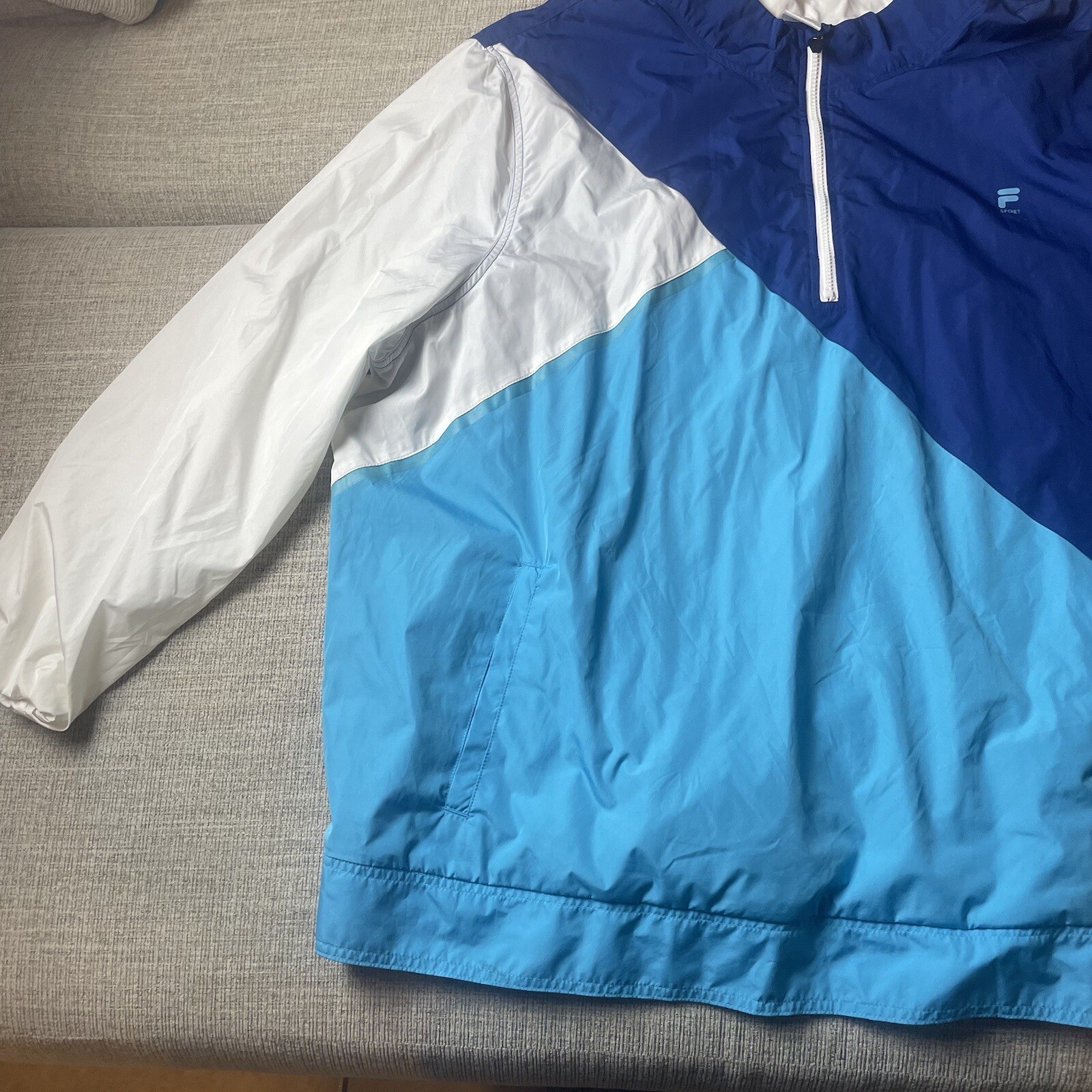 FILA Sport taglia 3XL pullover giacca a vento zip parziale blu bianco azzurro chiaro