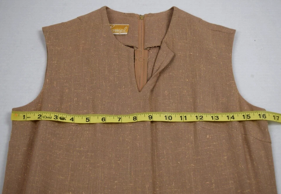 Lámpara de Vestido Midi Vintage S/M Años 50 60 Mod Café Au Lait Marrón Cremoso Marfil Lino Foto 4 de 4