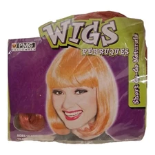 Short Go-Go Wig Halloween Short Bob Costume Cosplay Party Red Orange Pkg 