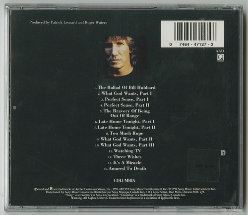 ROGER WATERS - Amused To Death (1992 Canadian CD - CK 47127) - Picture 2 of 3
