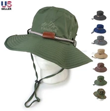 Mens Womens Cotton Bucket Hat Adjustable Boonie Fishing Safari Wide Brim Cap