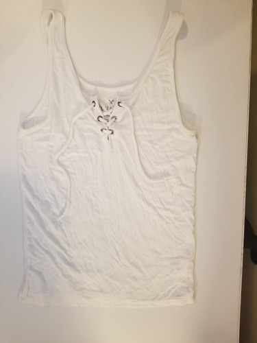 Soft & Sexy A E O Tank Small White Laced Scoop Neck/Back 26"B/21"L EUC - Picture 3 of 9